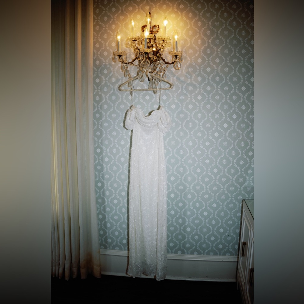 MESHKI Priyanka Beaded off Shoulder White wedding Gown